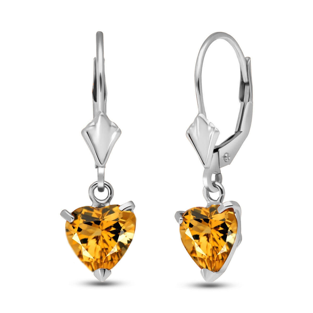 14K. GOLD LEVERBACK EARRING WITH NATURAL CITRINES (White Gold)